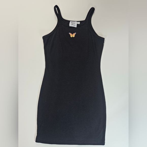 Princess Polly‎ Mini Tank Dress Womens Size 6 Black Butterfly Bodycon Y2K Retro - Picture 1 of 4